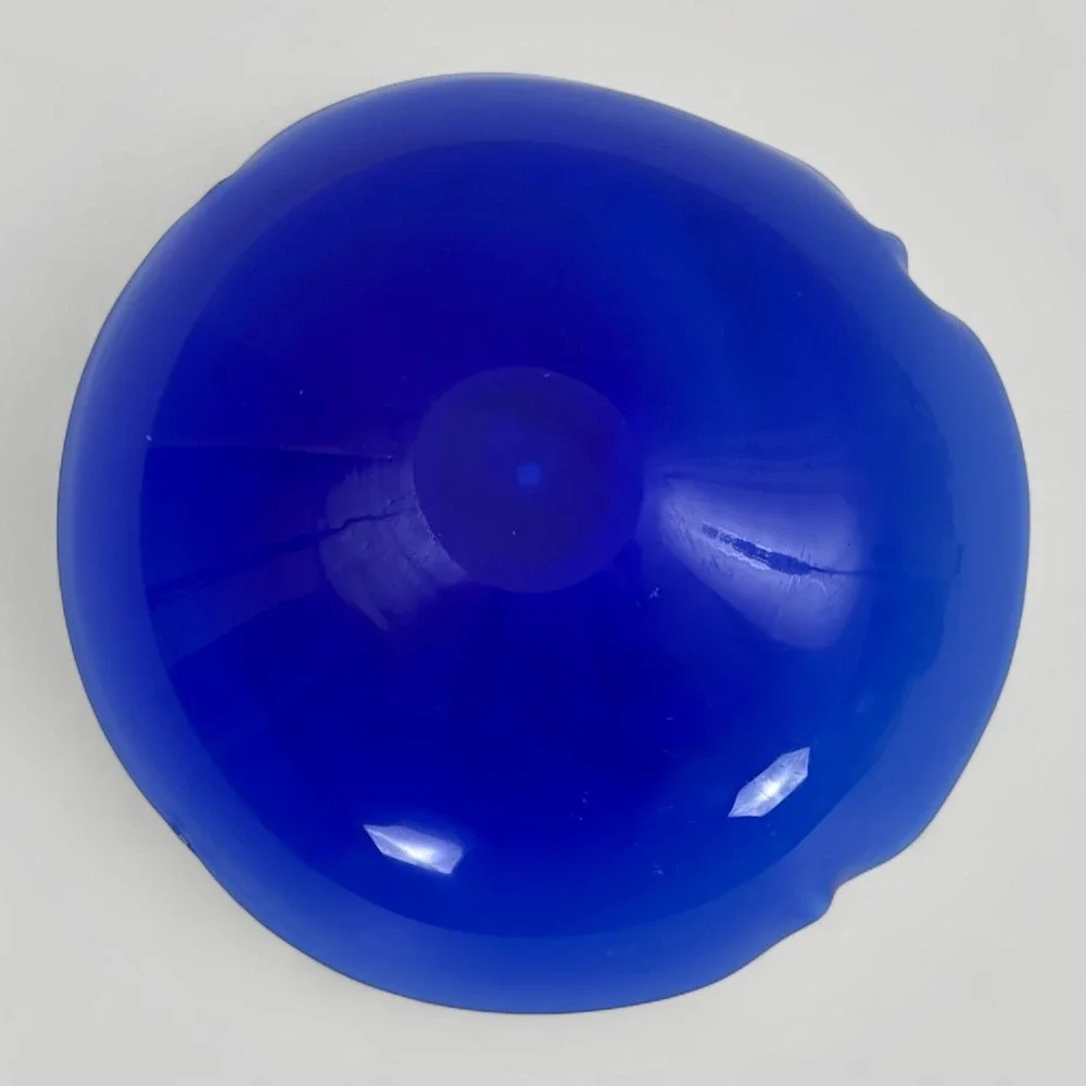 Handblown Art Glass Bowl Cobalt Blue White Interior Murrine 8.5 in Scalloped Rim